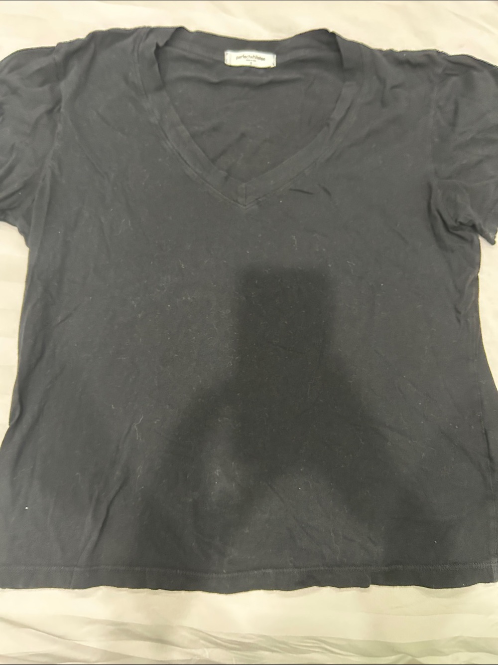 perfectwhitetee Black V Neck Short Sleeve T Shirt Small S